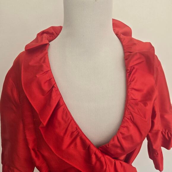 Sara Campbell Silk Blouse Red Evening Event Ruffle Collar Holiday Women Large - Picture 4 of 10